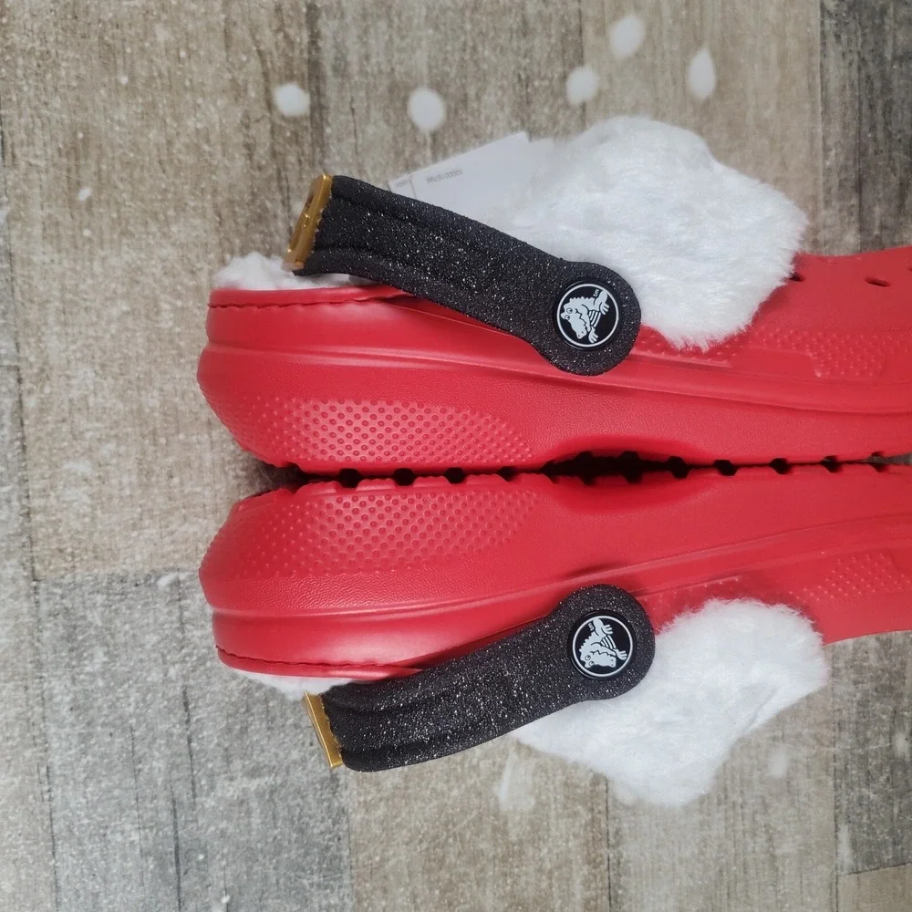 Crocs Classic Lined Santa Kids Clog Sz 2 J2 Red Rubber Slip-On Slingback Shoes
